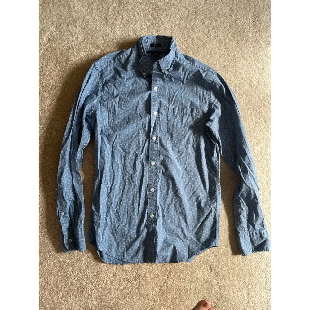 J. Crew Men's‎ Flex Washed Slim Fit Blue Printed Button Down Shirt- Size S